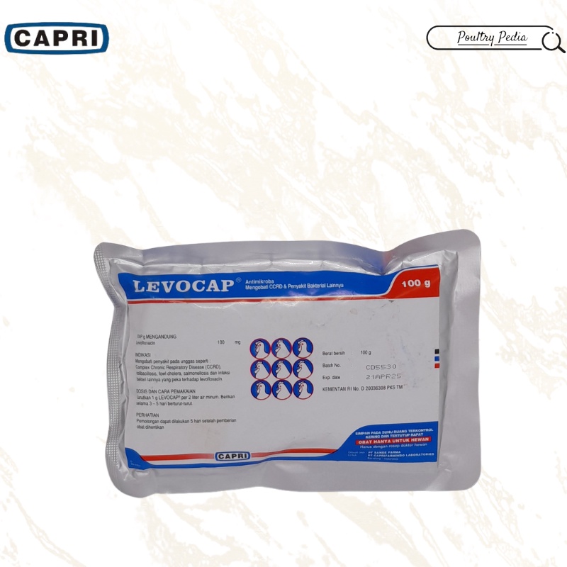 LEVOCAP 100 gr CAPRI - Antimikroba unggas Mengobati CRD Kompleks dan Penyakit Bakterial Lain