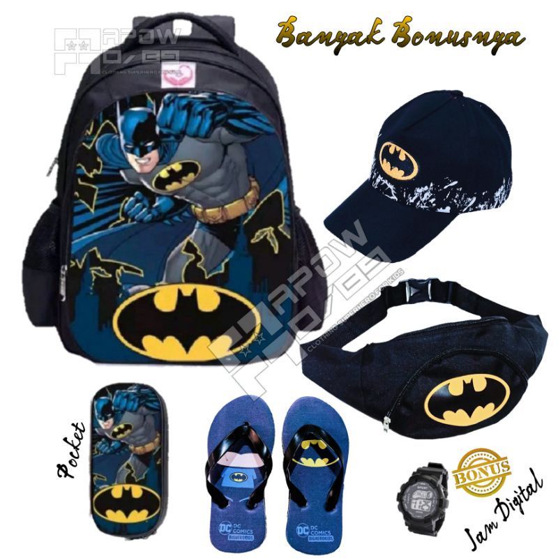 Paket 6in1 Tas Ransel Anak Laki-laki/ Ransel Sekolah anak Karakter Batman / Ransel sekolah TK SD