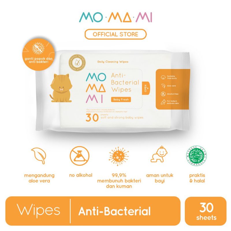 Momami anti bacterial wipes 30 s