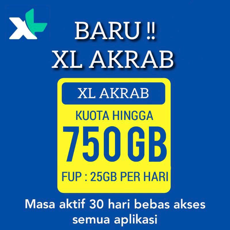 KARTU FISIK XL unlimited akrab FUP 750GB voucher inject 750 GB (harus injek VPN HTTP INJECTOR HI / C