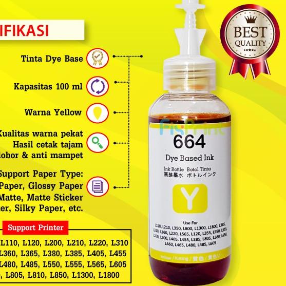 Tinta 664 Premium Refill Printer Epson L110 L210 L220 L300 L310 L360 - Hitam, TINTA ORIGINAL