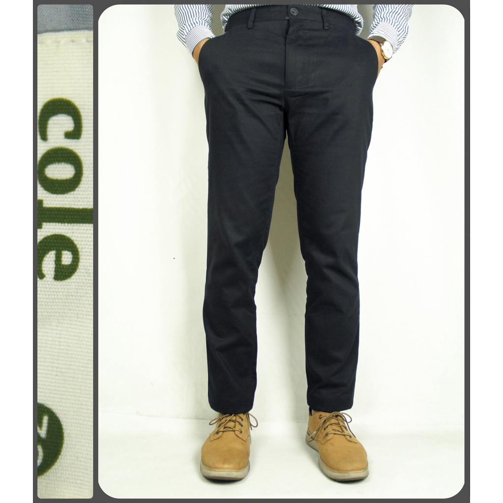 Celana Chino Panjang Pria COLE Hitam Slimfit Bahan Stretch - Black (B)  | Bahan 100% Katun | Original Brand