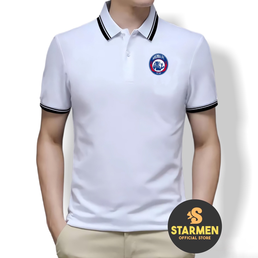 Kaos Polo Shirt Pria Kerah List Putih logo AREMA FC