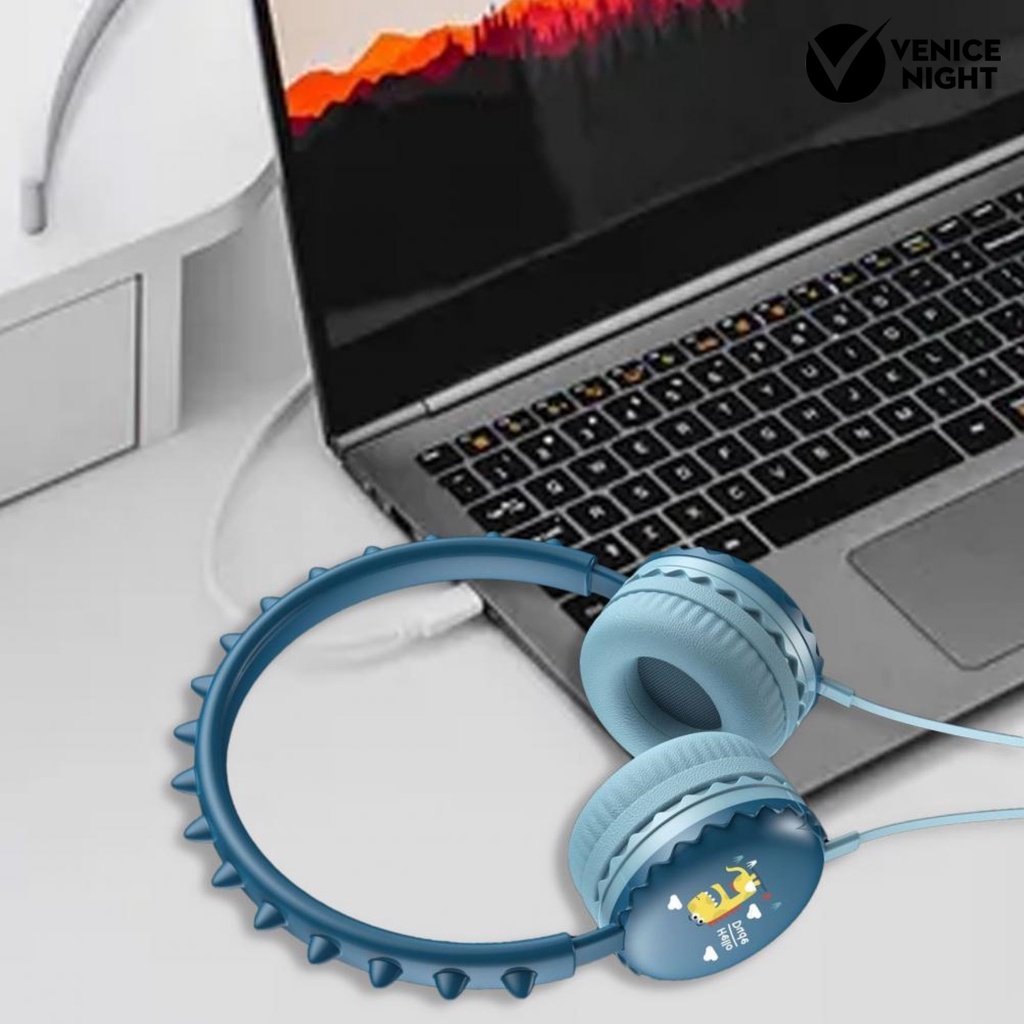 (VNEP) (Berkabel) GY-18 Headphone Kartun Lucu Dinosaurus Musik Stereo Headset dengan Mikrofon untuk Ponsel