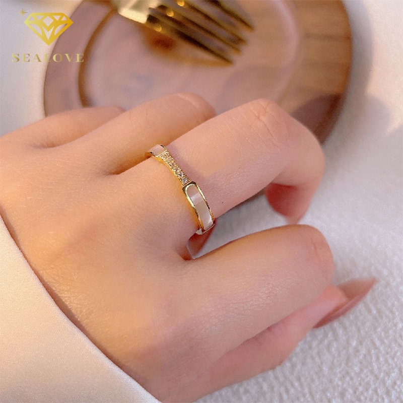 Cincin titanium wanita bertatahkan berlian 18k emas cicin anti karat aksesoris perhiasan Korea