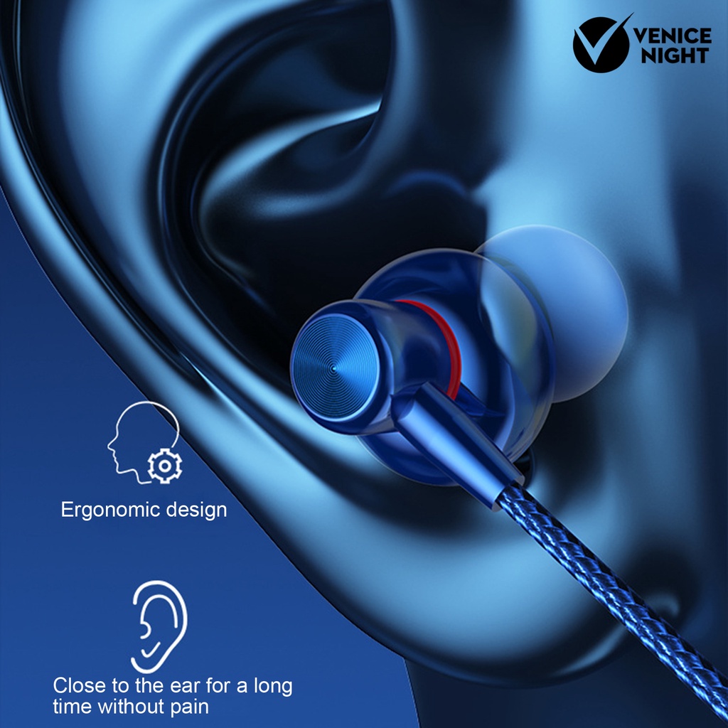 (VNEP) (Berkabel) Earbud Ergonomis HiFi Sound Volume Adjustable Type-C Wire Control Earphone dengan Micphone untuk Karaoke