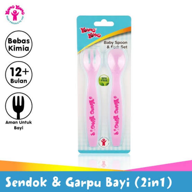 Young Young Acc Spoon &amp; Fork 221 / Sendok &amp; Garpu Bayi / Alat Makan Bayi