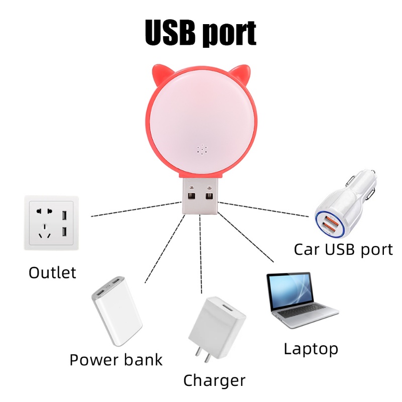 Lampu Baca LED Mini Portable Hemat Energi Bentuk Kartun Kucing Lucu Dengan Port USB