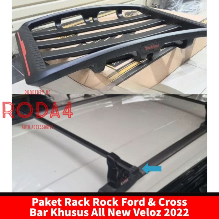Paket Cross Bar Jepit Roof Rail dan  Roof Rack Rock Ford All New Veloz 2021 2022