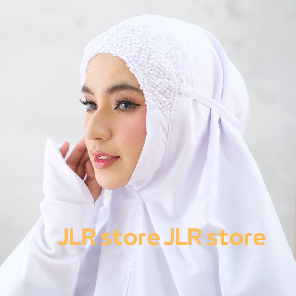 Mukena Terusan  Putih Polos Renda Khadijah Katun Mikro