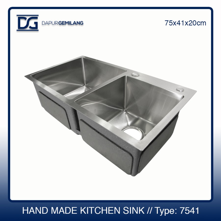 Kitchen sink stainless 7541 DG 2 lubang / wastafel bak cuci piring doble 75x41 cm Dapur Gemilang