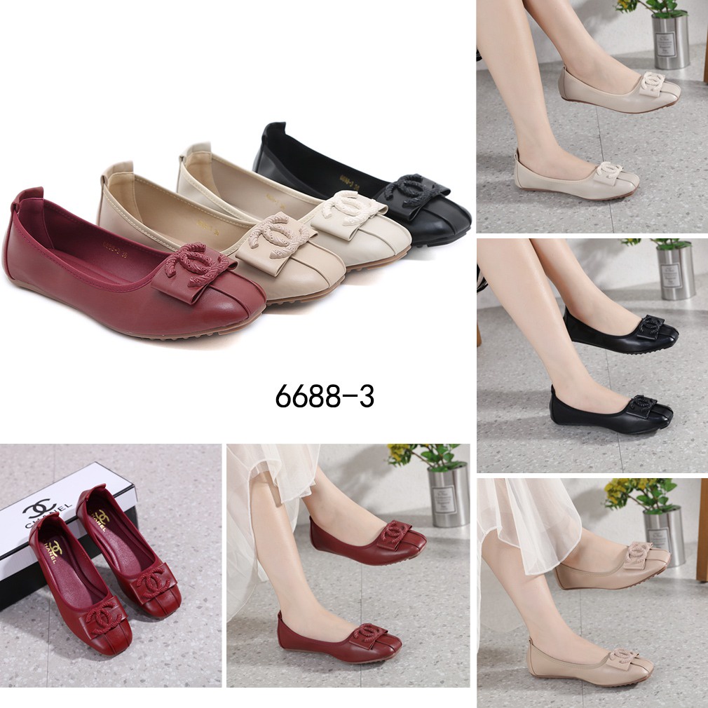 CH Leather CC Logo Bow Flats Shoes 6688-3