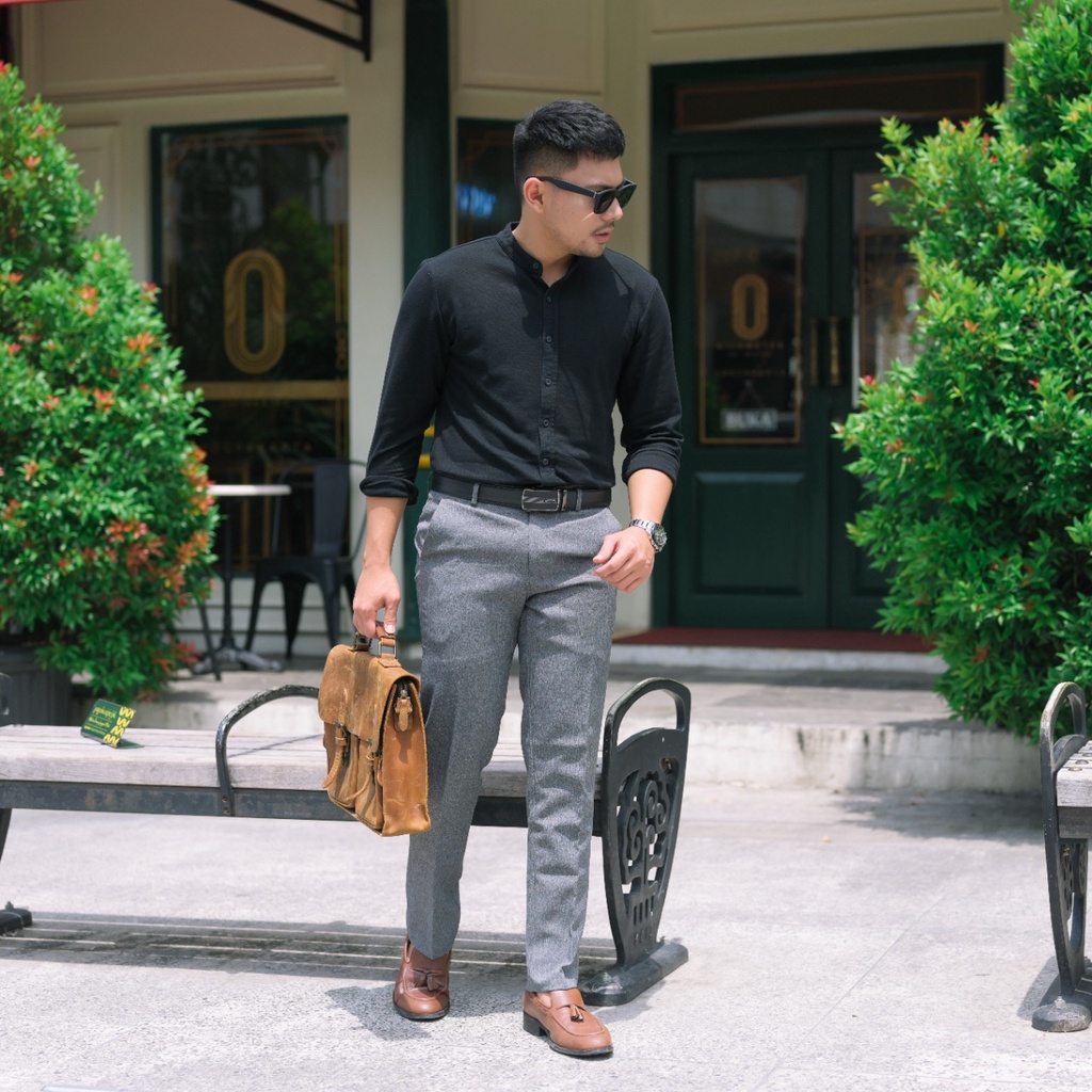 celana bahan pria abu muda celana kerja pria slimfit celana panjang pria celana kantor pria flavio boston