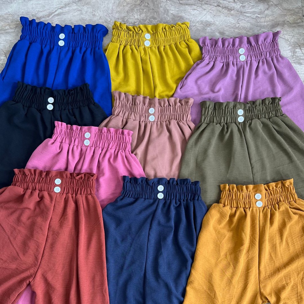 Celana Kulot Wanita Cringkle Curley HightWaist Kancing Premium