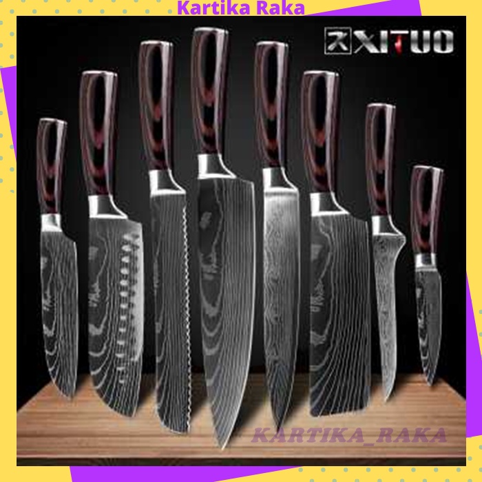 KR Pisau Dapur Daging Baja Super Tajam Damaskus Original Piso Chef Knife