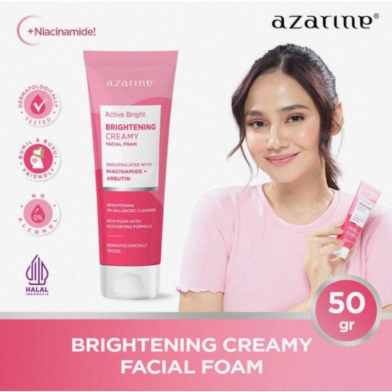 Azarine Active Brightening Creamy Facial Foam 50 Gr - Sabun Cuci Muka