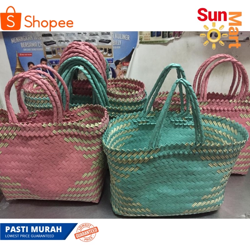 Tas Belanja Pasar Anyaman Rotan Murah / Keranjang Belanja Tas Plastik Cewek