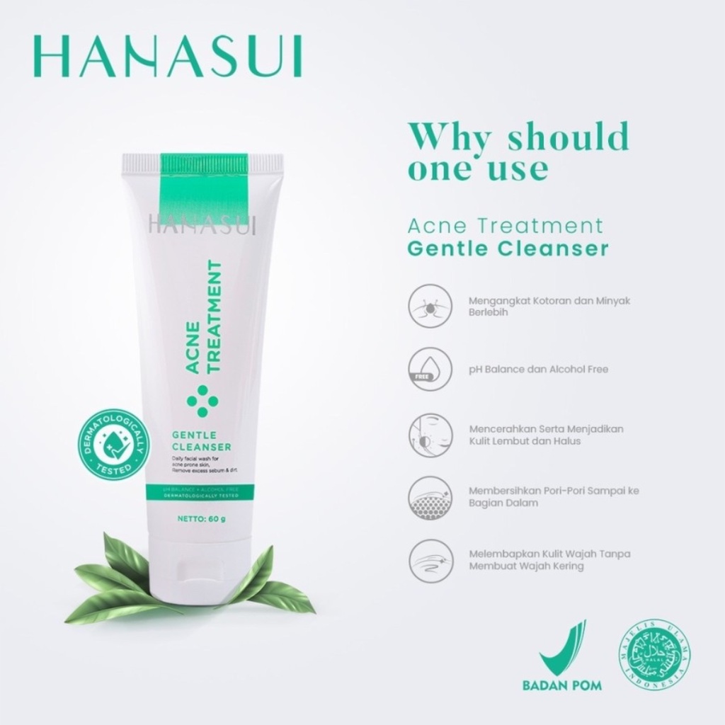 HANASUI Rangkaian Acne Treatment Series (Gentle Cleanser, Power Essence, Acne Spot Gel, Day Cream, Night Cream)