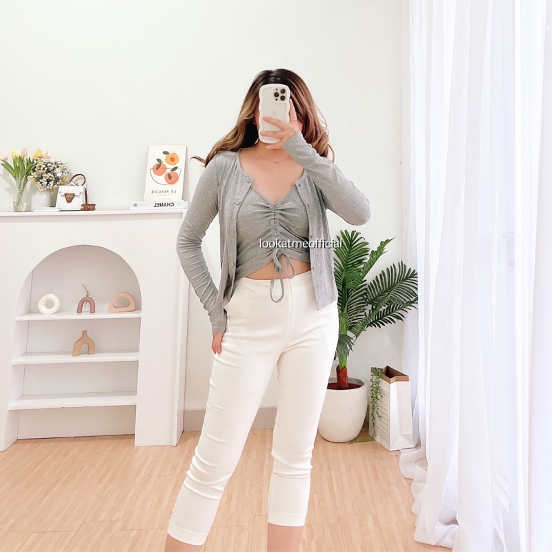 ELORA Set Atasan Tanktop dan Cardigan Bahan Knit Premium 6463