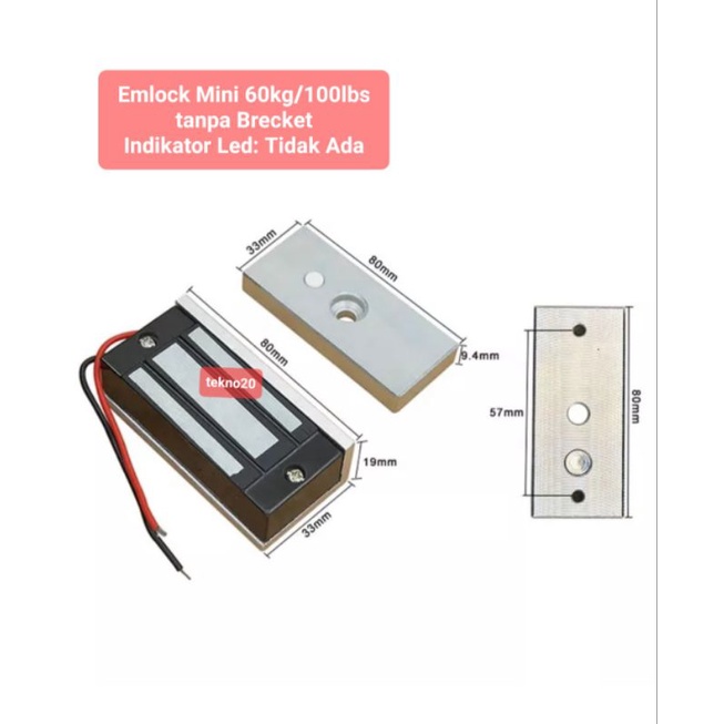 Em Lock Mini Magnetic Lock 60Kg 100Lbs Mlock Emlock Mini 60kg 100lbs12Volt untuk Pintu Kaca Access Door