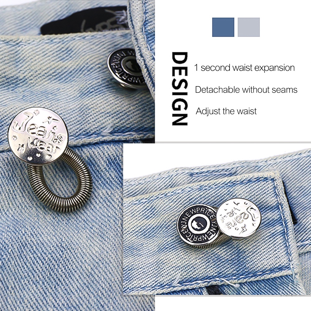 [Harga Grosir] 1pc Spring Button Extender for Pants Jeans Free Jahit Adjustable Retractable Waist Extenders Metal Buttons Waistband Expander