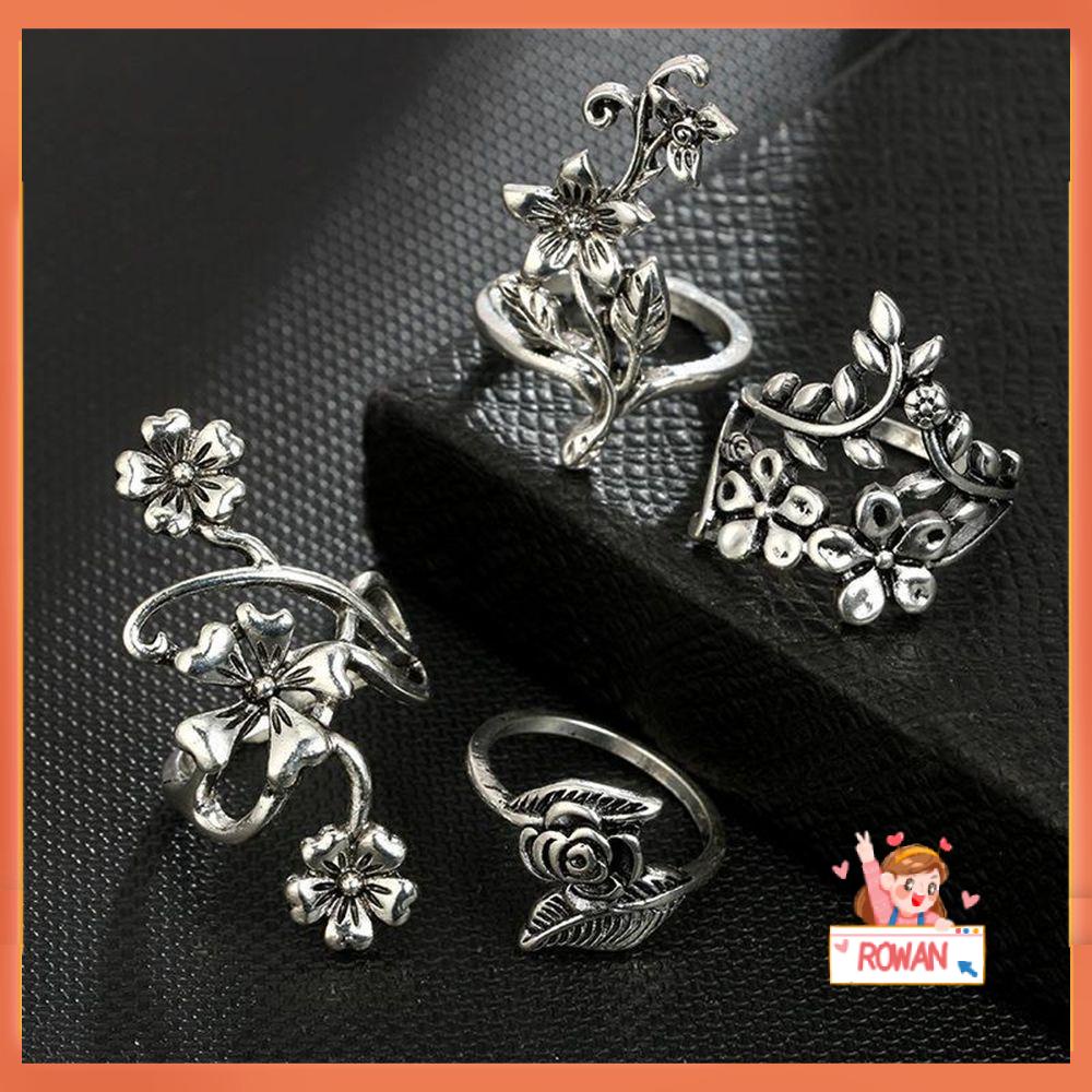 Set Cincin Knuckle Midi Desain Bunga Gaya Bohemian