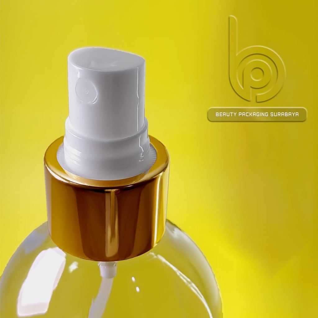 Botol plastik 250ml Oval bening tutup spray gold