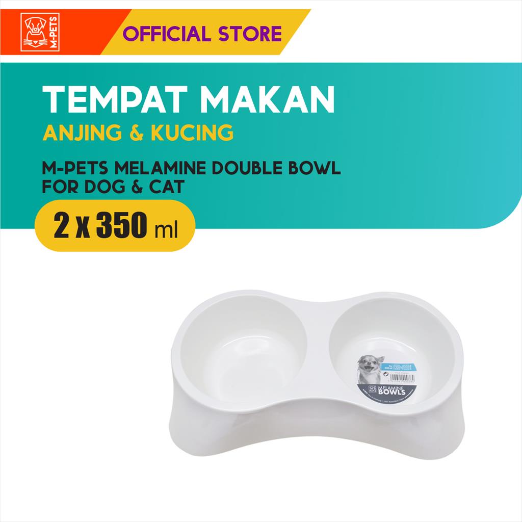 M-Pets Melamine Double Bowl 2x350 ml / Tempat Makan Anjing Kucing