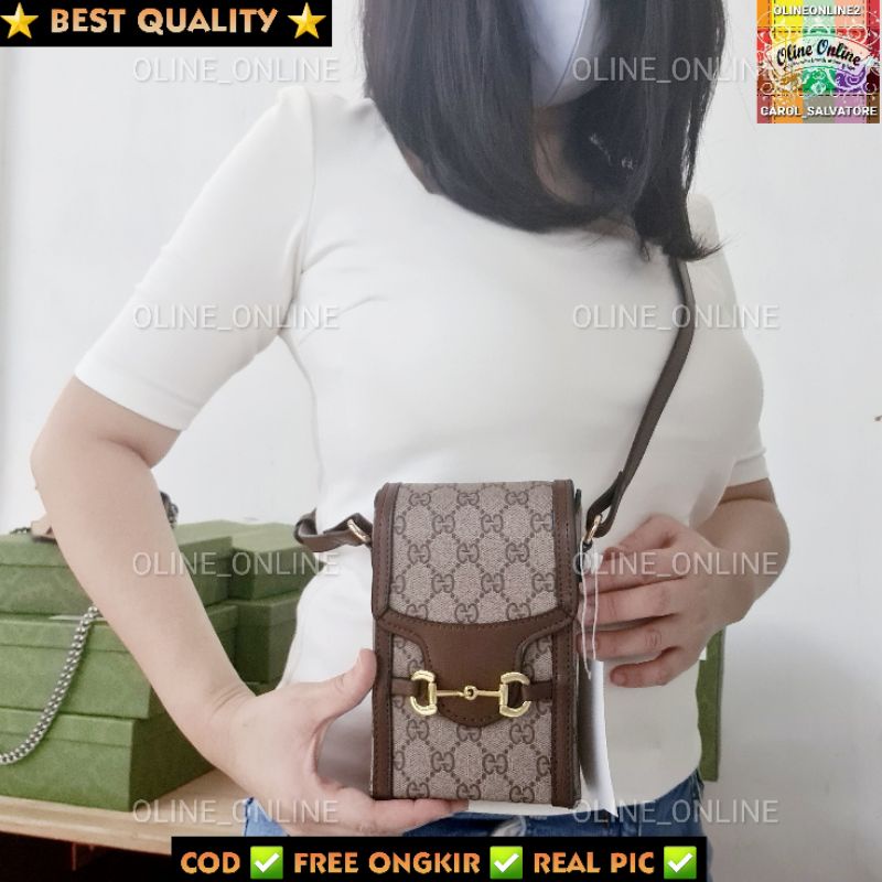 tas selempang wanita kecil horsebit mini size handphone phone holder gc tali panjang guci