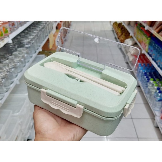 RML880J Lunch Box Jerami Sekat 3 1000ml Sendok Sumpit Holder HP