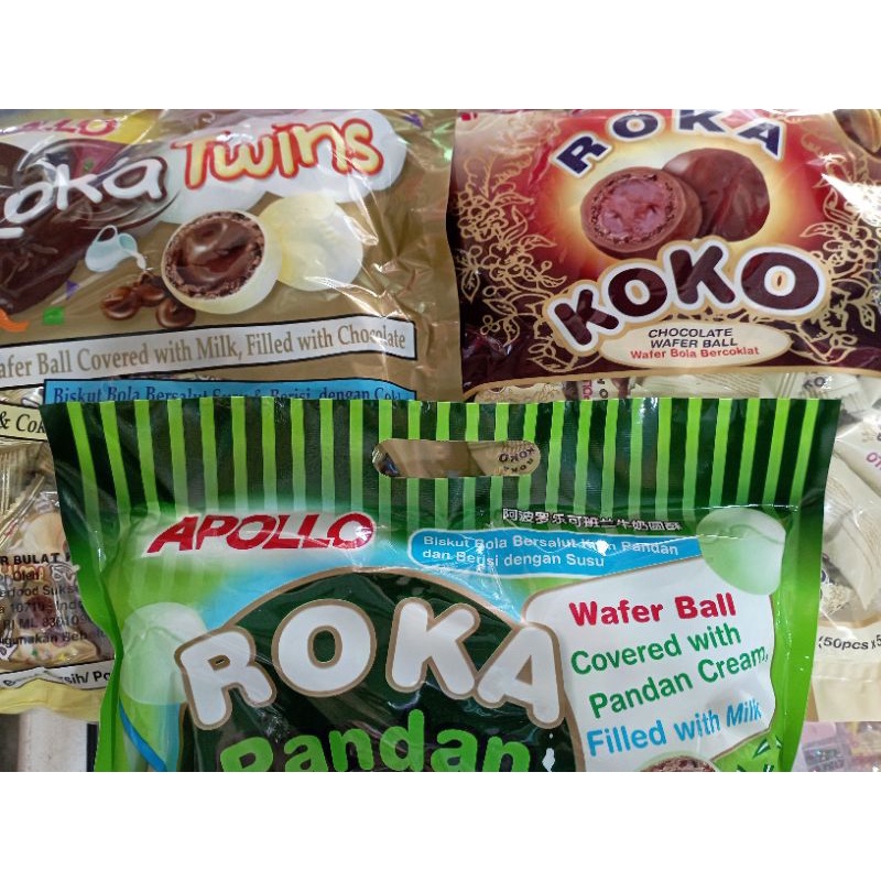 

APOLLO ROKA WAFER BALL MALAYSIA KEMASAN 250G PANDAN,TWINS ,KOKO