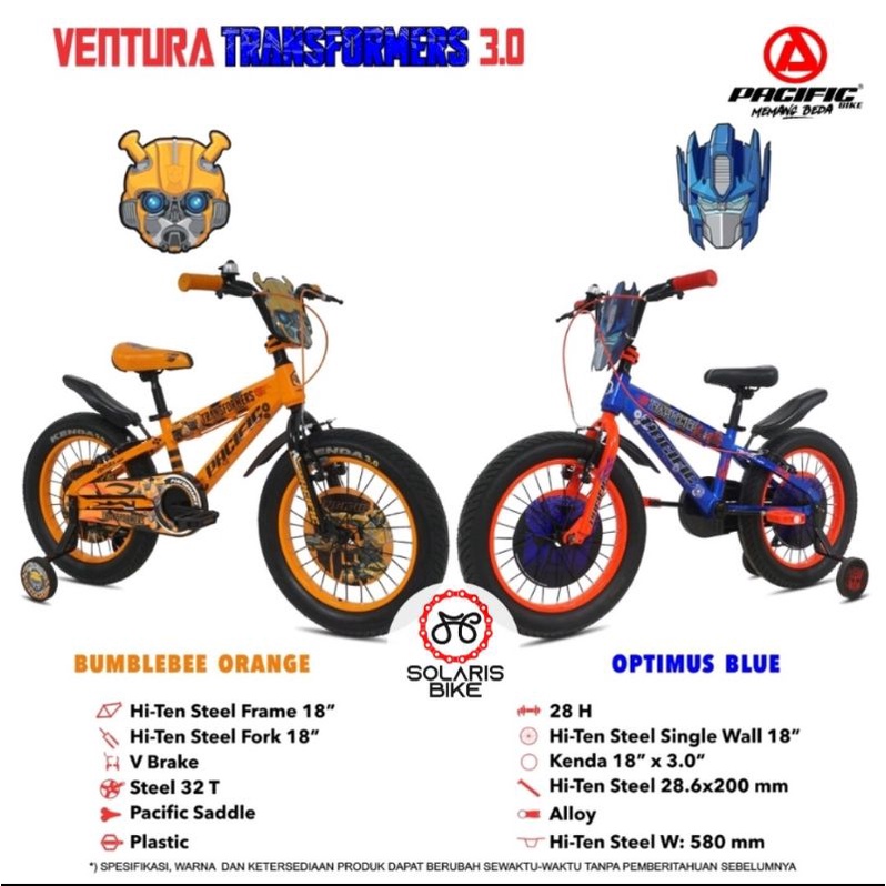 Sepeda Anak BMX 18 Inch Pacific Ventura Transformers Ban Jumbo 3.0