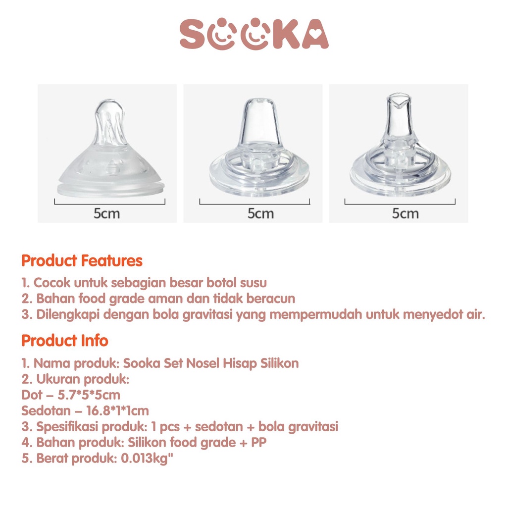 SOOKA Sillicone Nozzle Set - Sedotan/dot BPA FREE untuk botol susu bayi anti-flatulence SK-ECB1079