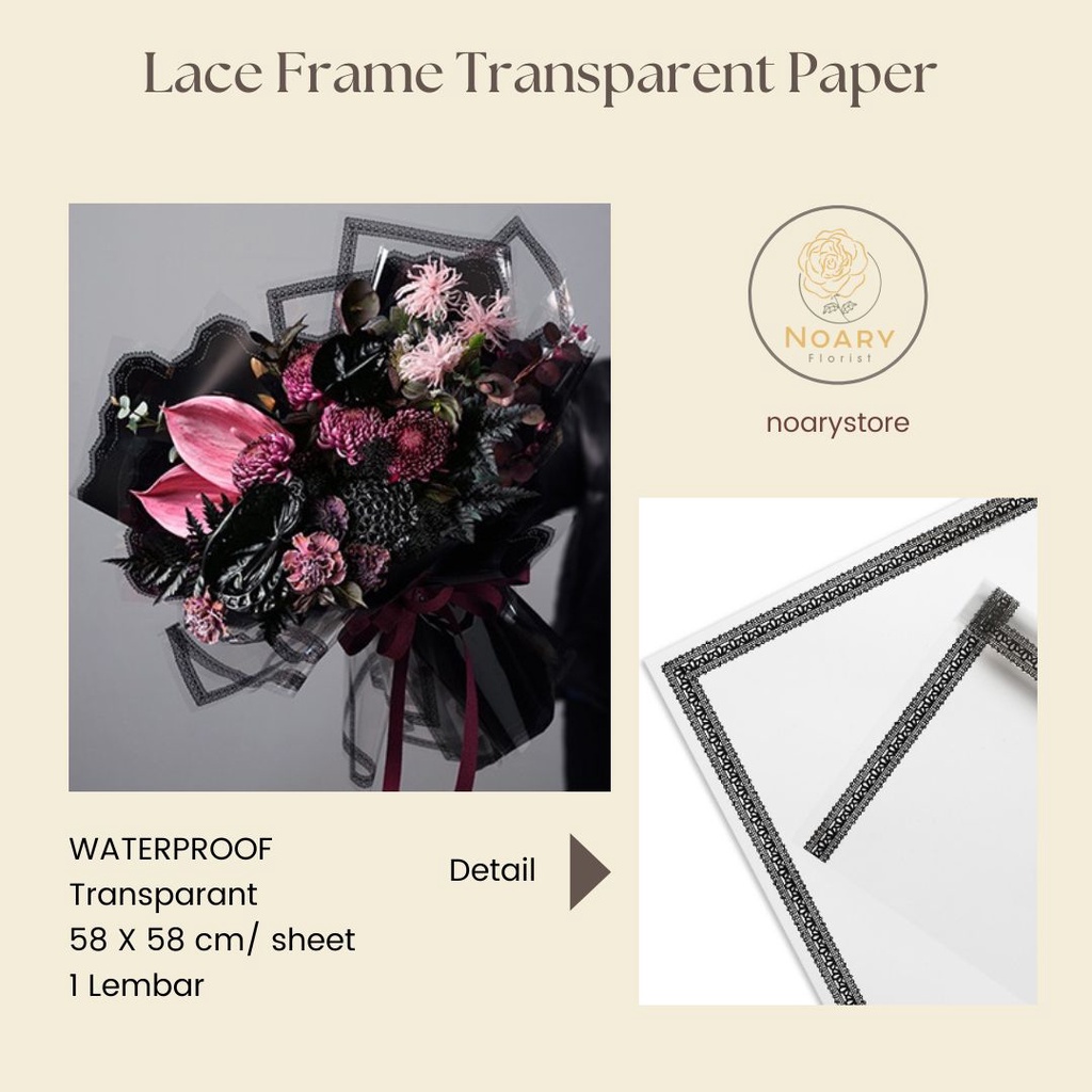 Lace Frame Transparent Paper Kertas Bunga Wrapping Cellophane Paperwrap Buket Bunga Bungkusan Bunga / Flower Wrapping / Cellophane / Wrap / Kertas Bunga / Kertas Kado / Flower Paper / Kertas Grosir / Kertas Import / Kertas Cellophane / Florist / Buket Bun