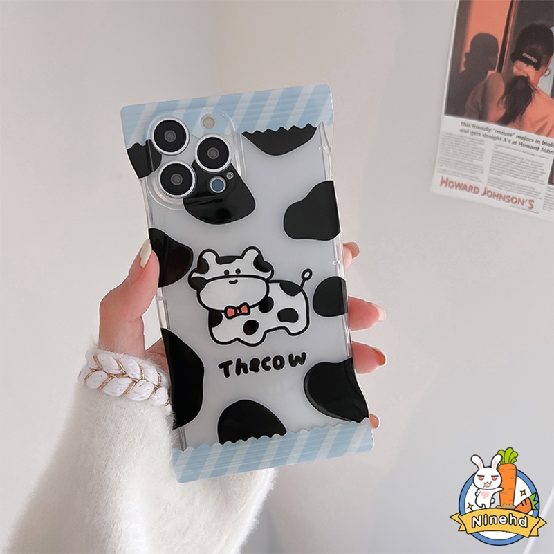 Soft Case Bumper Silikon Motif Sapi Hitam Putih Tahan Banting Untuk iPhone 14 13 12 11 Pro Max X Xr Xs Max 8 7 6 6s Plus SE 2020