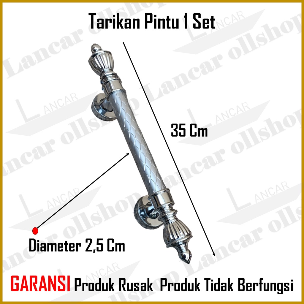 Handle Pintu Rumah Set Kunci Panjang 35 cm / Gagang Pintu Rumah / Pegangan Pintu Rumah Putih / Tarikan Pintu Rumah Sisik Naga + Body Pelor