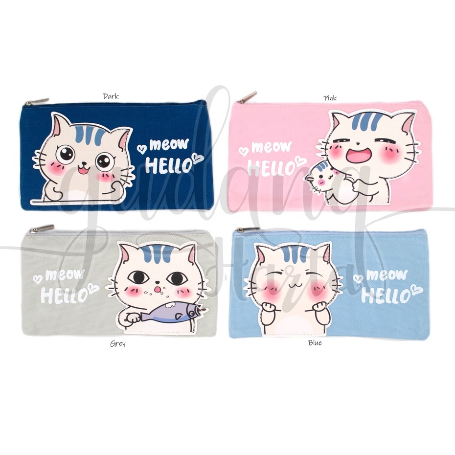 Pouch Meow Hello Tempat Pensil Kosmetik Tempat Penyimpanan Serbaguna Motif Kucing GH 318102