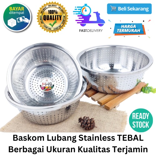 [BISA COD] PROMO Baskom Lubang Stainless TEBAL Berbagai Ukuran Kualitas Terjamin Mangkok Peniris Mangkuk Sayur Alat Tiris Saringan Wadah Penyaring Ember Berkualitas