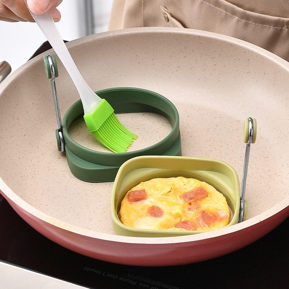 [Elegan] Egg Ring 5pcs Cooking Reversible Bulat/Persegi Dengan Pegangan Anti Lengket Pancake Shaper