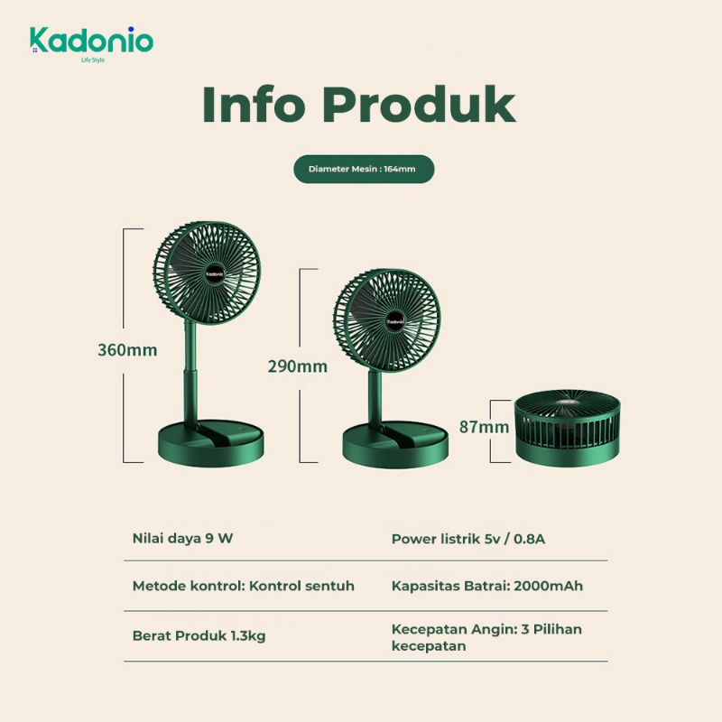 HS Kipas Angin Lipat Portable Kadonio 2000mAh