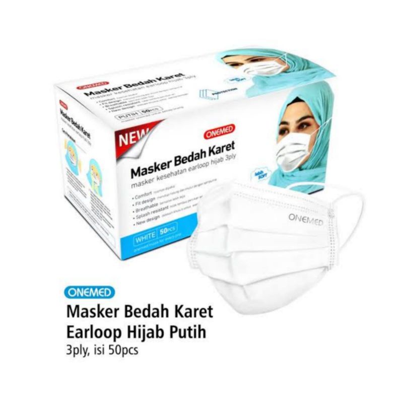 MASKER ONEMED EARLOOP HIJAB WARNA PUTIH