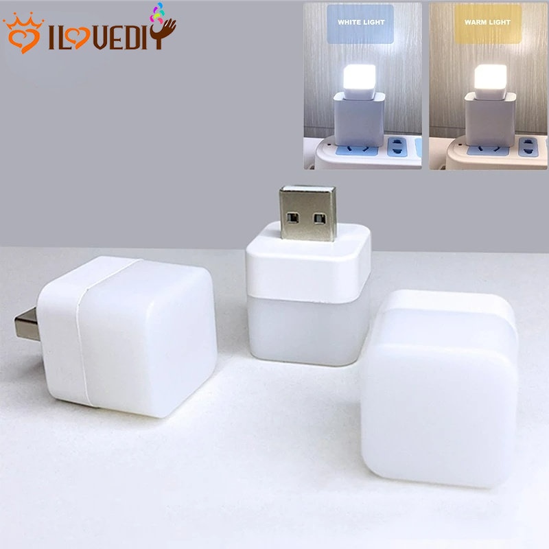 Lampu Colokan USB Lampu Tidur Hias Kamar Lampu Kotak Kecil Portabel