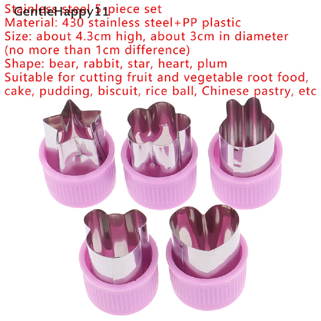 Gentlehappy 5pcs / Set Cetakan Pemotong Buah / Sayur / Bunga / Butterfly Bahan Plastik Untuk Peralatan Dapur