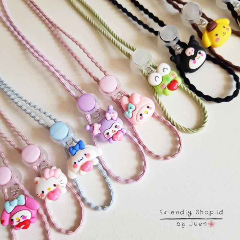 STRAP MASKER ANAK PEREMPUAN - DEWASA PEREMPUAN 2 IN 1 Kuromi - Pochacco - Purin - Melody - Cinamonroll - Kitty - Keroppi - Bunga/ KALUNG MASKER / TALI MASKER / LANYARD MASK STOPER 2IN1