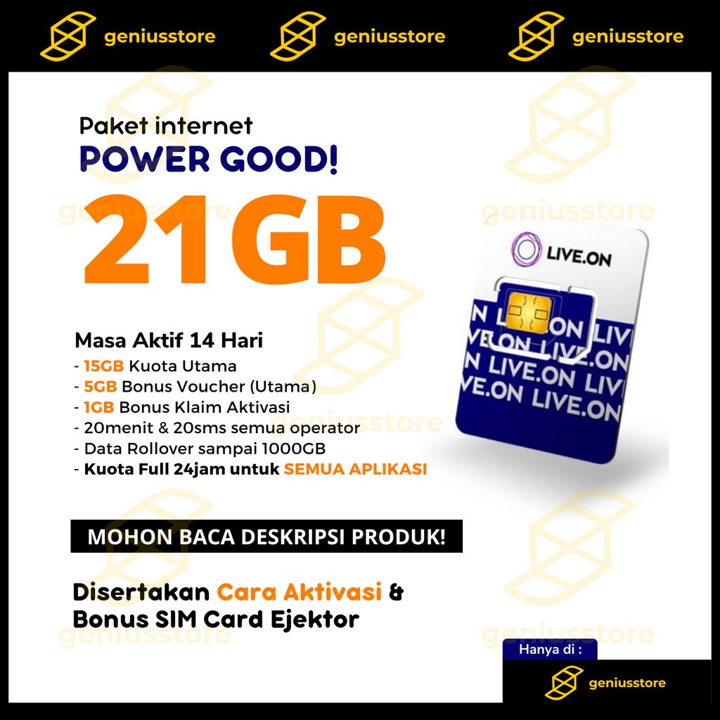 Kartu Perdana Live.On | LiveOn 15gb + 5gb Bonus 14 Hari Paket Internet Live On XL Axiata 4.5G