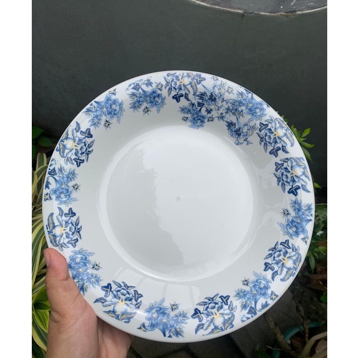 Piring makan keramik omega 9.25 inch bit ceramic motif bunga-bunga biru