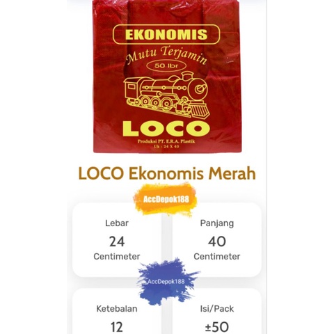 KANTONG PLASTIK KRESEK LOCO EKONOMIS MERAH UKURAN 24 (24x40 ) ISI 50 LEMBAR