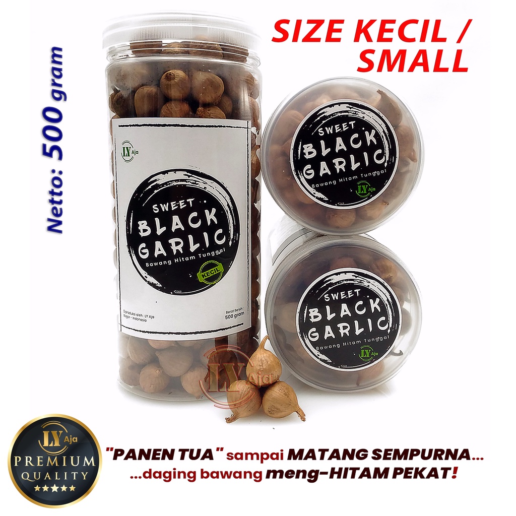 Bawang Hitam Tunggal Lanang 500 Gram Sweet Black Garlic LY Aja Size Kecil Sedang Besar Jumbo Super Premium 500 Gr