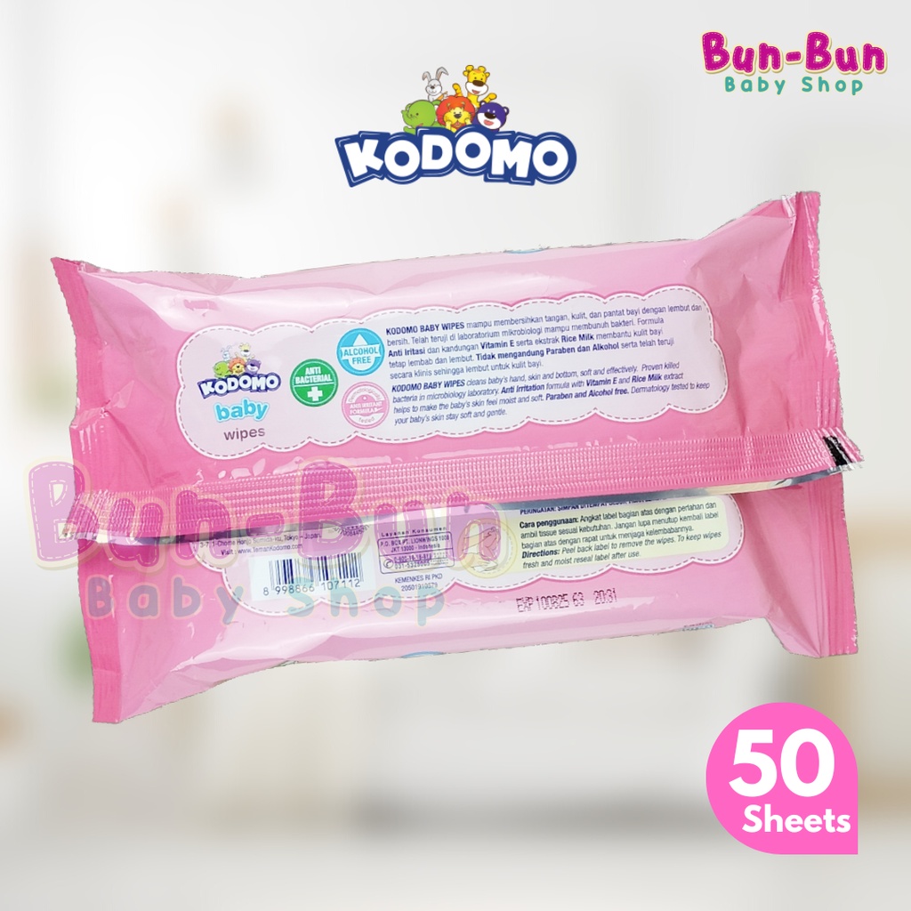 Kodomo Baby Wipes Tissue Basah Bayi Rice Milk Tisu Wipe 50 Sheets Perawatan New Born Perlengkapan Mandi Baru Lahir Bunbunbabyshop