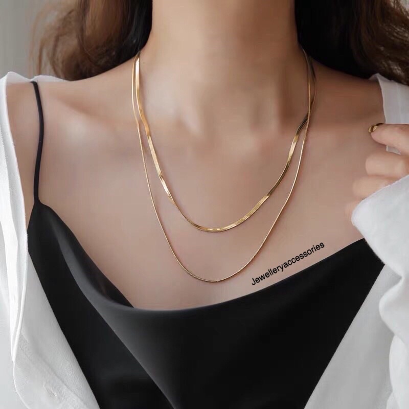 Kalung Titanium Belut Kombinasi 2 Layer Elegan Korea Fashion Style Premium